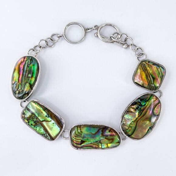 Vintage LUC Sterling Silver 925 Abalone Link Bracelet 7”-8” - Picture 4 of 7